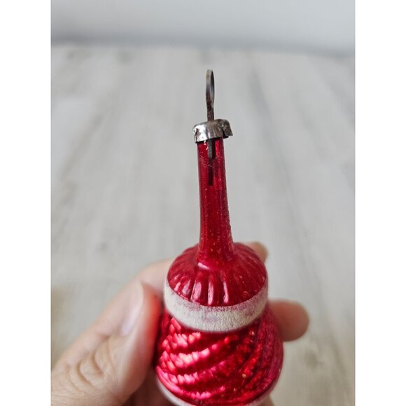 Antique red glass ornament flocked Xmas tree - Picture 4 of 7